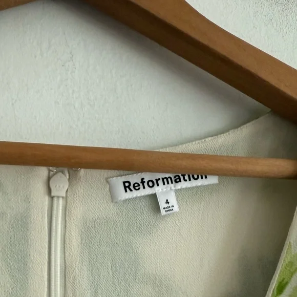 Reformation Simon Green Floral Puff Sleeve Mini Dress Size 4 - Picture 4 of 7